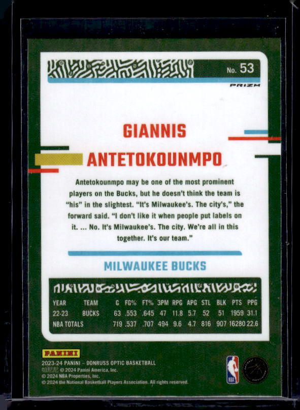 2023-24 Donruss Optic #53 Giannis Antetokounmpo Hyper Pink