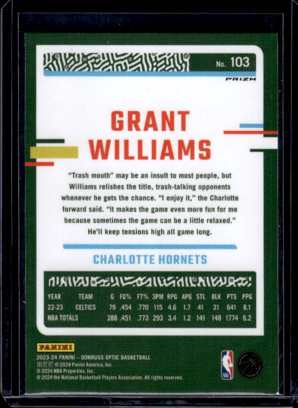 2023-24 Donruss Optic #103 Grant Williams Hyper Pink