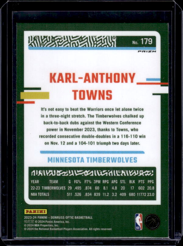 2023-24 Donruss Optic #179 Karl-Anthony Towns Hyper Pink