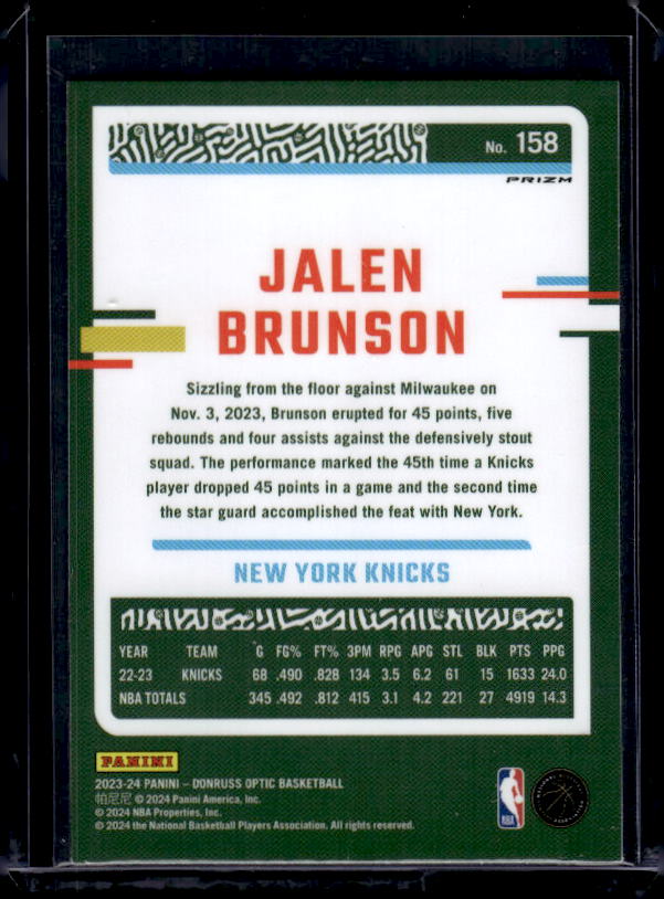 2023-24 Donruss Optic #158 Jalen Brunson Hyper Pink