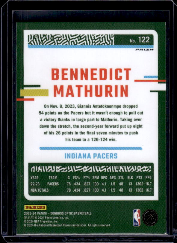 2023-24 Donruss Optic #122 Bennedict Mathurin Hyper Pink