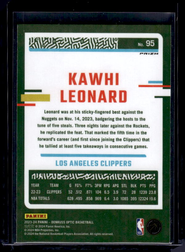 2023-24 Donruss Optic #95 Kawhi Leonard Hyper Pink