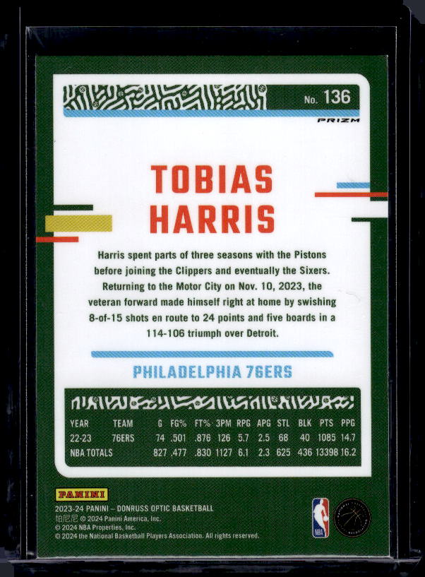 2023-24 Donruss Optic #136 Tobias Harris Hyper Pink