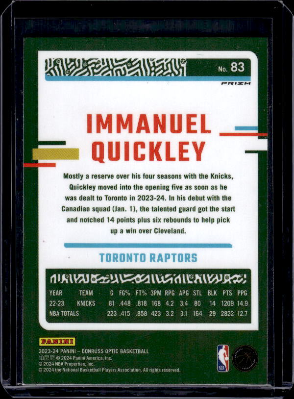 2023-24 Donruss Optic #83 Immanuel Quickley Hyper Pink