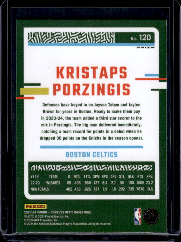 2023-24 Donruss Optic #120 Kristaps Porzingis Hyper Pink