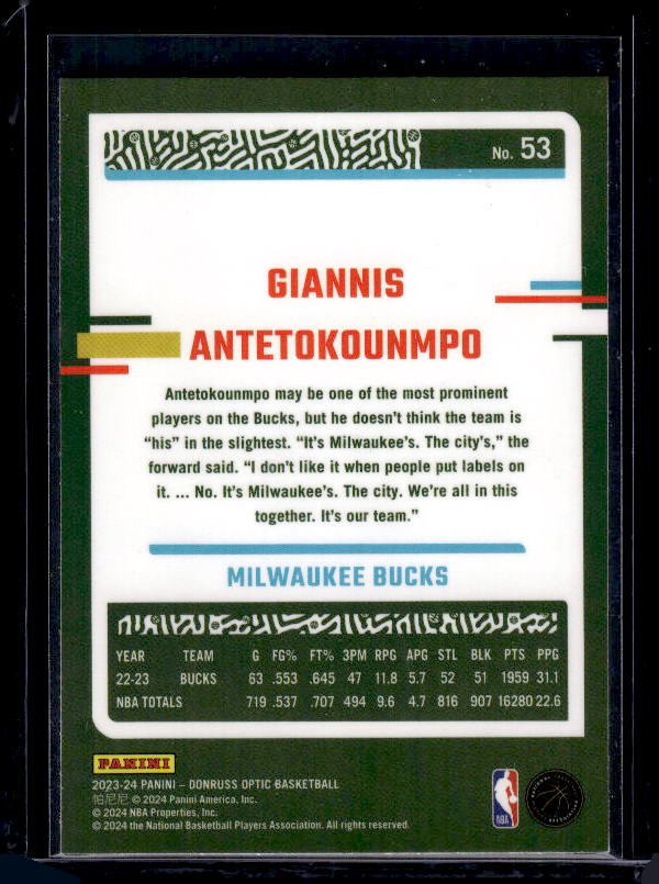 2023-24 Donruss Optic #53 Giannis Antetokounmpo