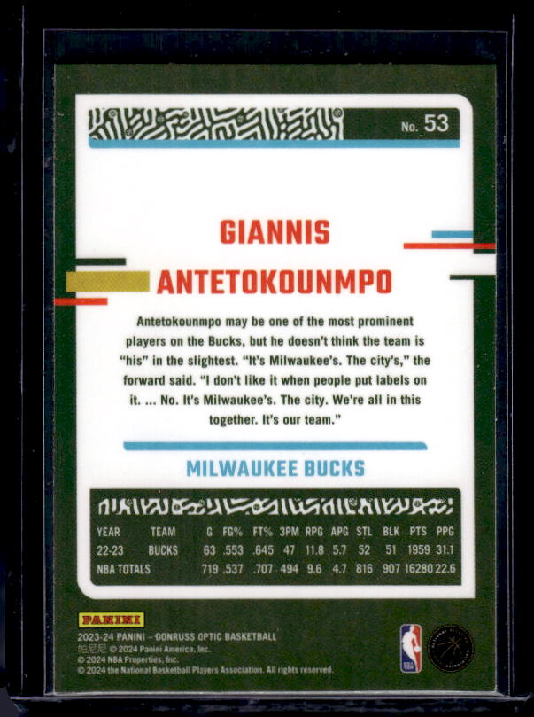 2023-24 Donruss Optic #53 Giannis Antetokounmpo
