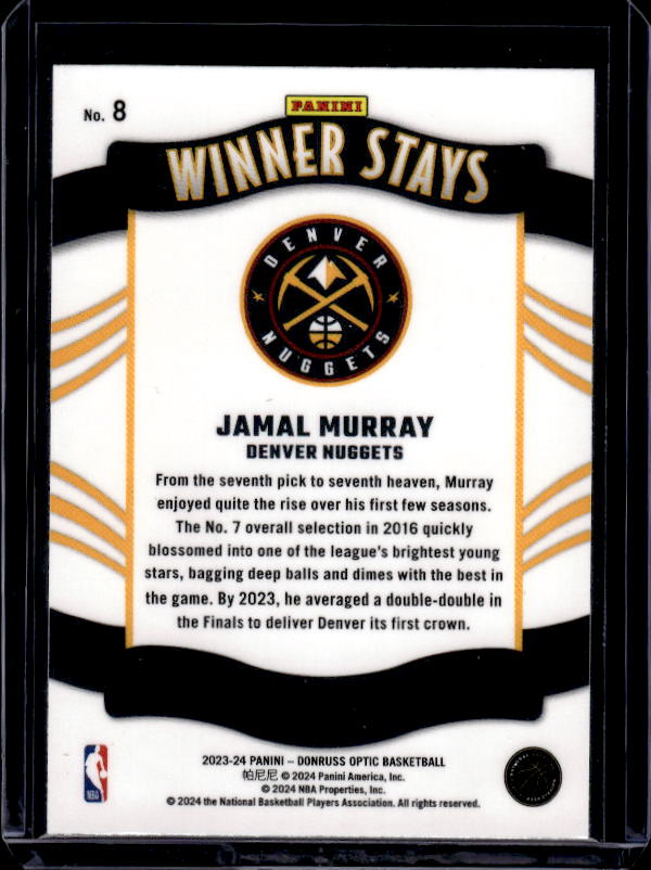 2023-24 Donruss Optic #8 Jamal Murray Winner Stays