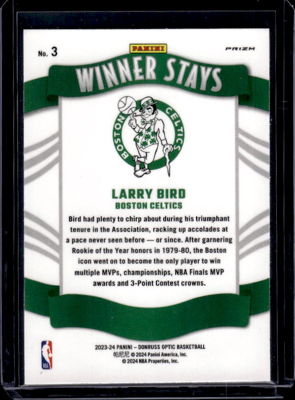 2023-24 Donruss Optic - Winner Stays Holo #3 Larry Bird