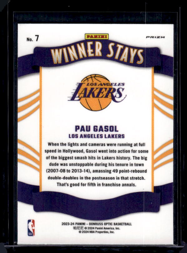 2023-24 Donruss Optic - Winner Stays Purple #7 Pau Gasol