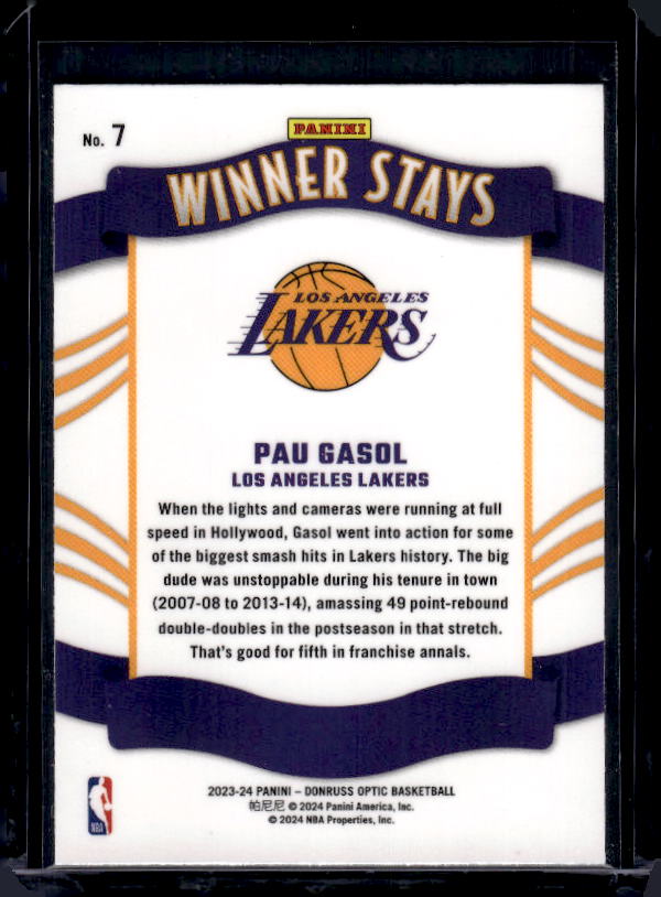 2023-24 Donruss Optic #7 Pau Gasol Winner Stays