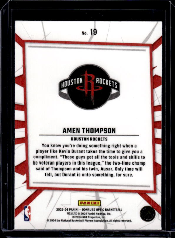 2023-24 Donruss Optic #19 Amen Thompson My House