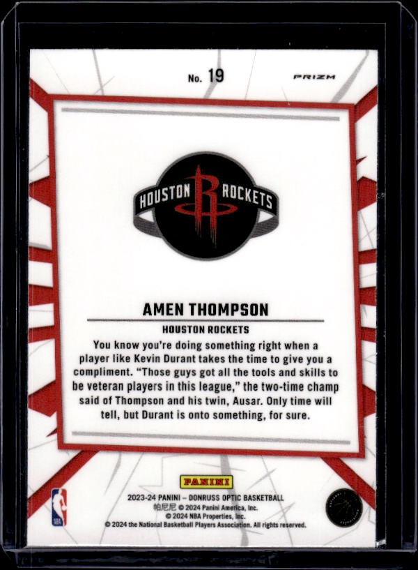 2023-24 Donruss Optic - My House Holo #19 Amen Thompson