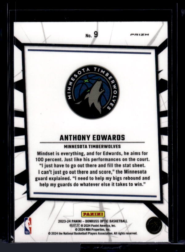 2023-24 Donruss Optic - My House Purple #9 Anthony Edwards