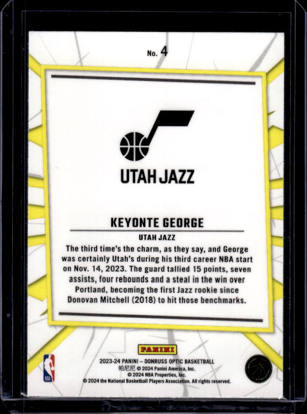 2023-24 Donruss Optic #4 Keyonte George My House