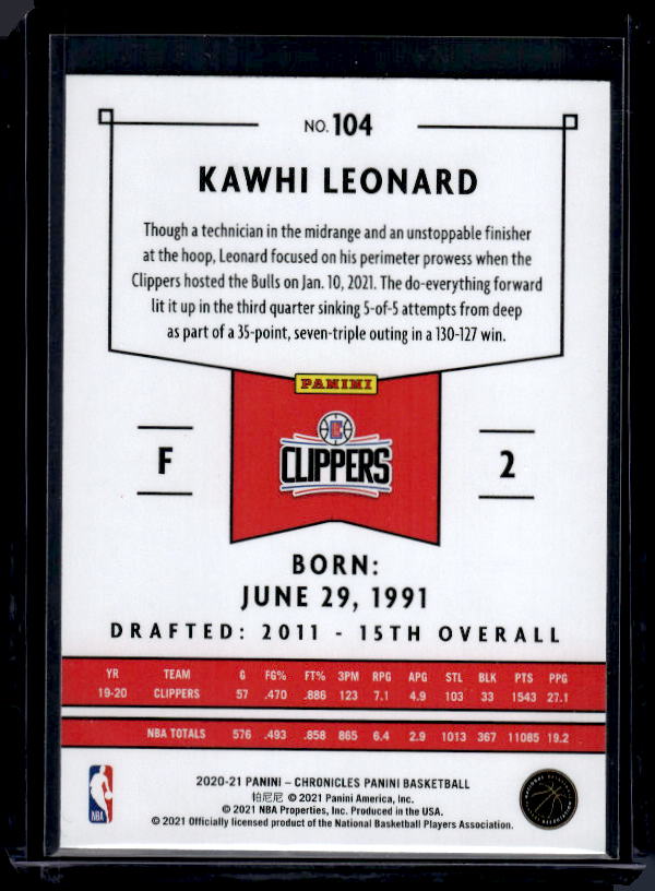 2020-21 Panini Chronicles #104 Kawhi Leonard