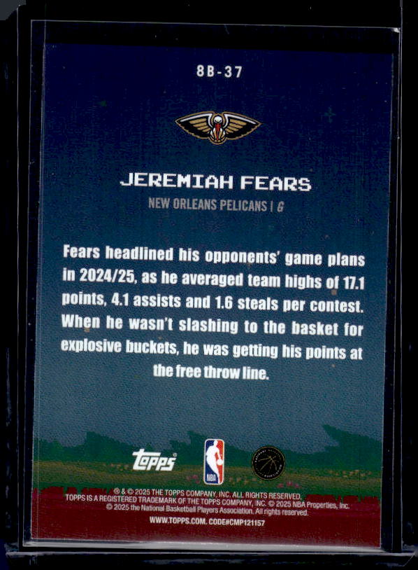 2025-26 Topps #8B-37 Jeremiah Fears 8-Bit Ballers