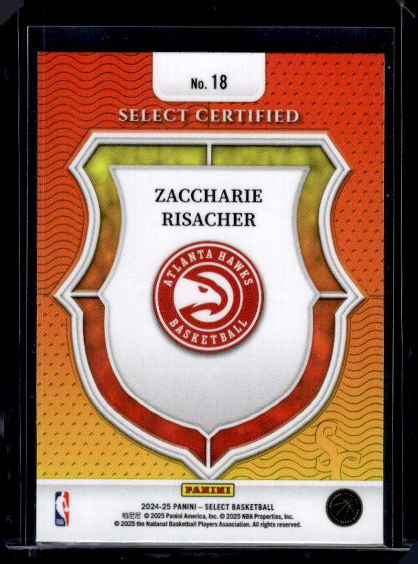 2024-25 Panini Select #18 Zaccharie Risacher Select Certified