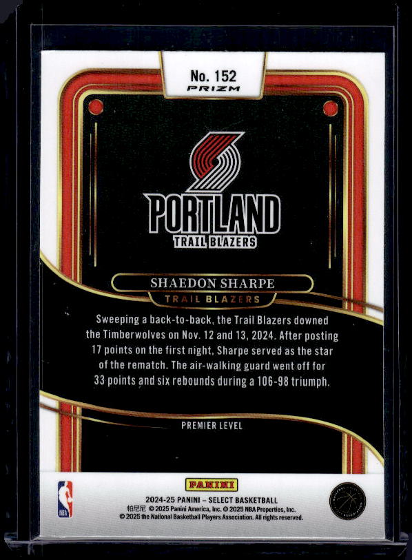 2024-25 Panini Select #152 Shaedon Sharpe Silver Prizm