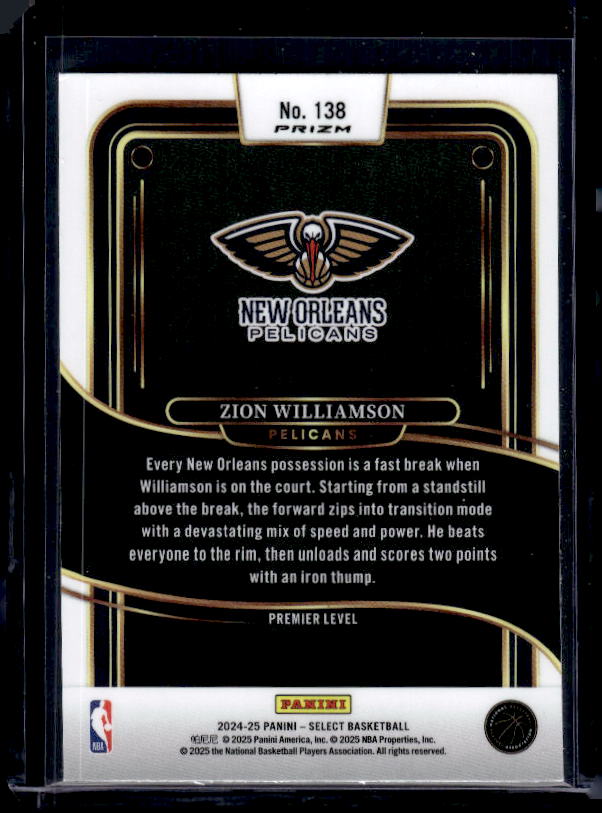 2024-25 Panini Select #138 Zion Williamson Blue Prizm