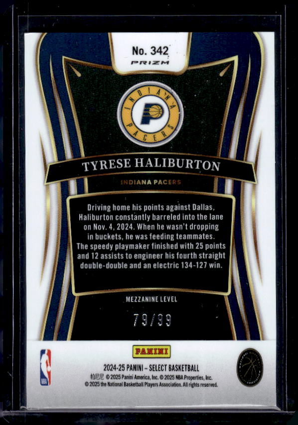 2024-25 Panini Select #342 Tyrese Haliburton Blue Tectonic Prizm #/99