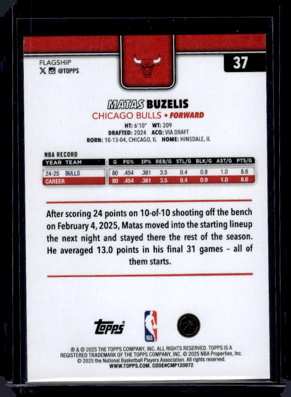 2025-26 Topps #37 Matas Buzelis