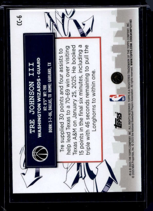 2025-26 Topps #CC-6 Tre Johnson III Clutch City Prospects