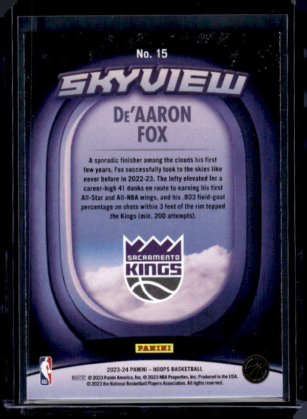 2023-24 Hoops #15 De'Aaron Fox Skyview