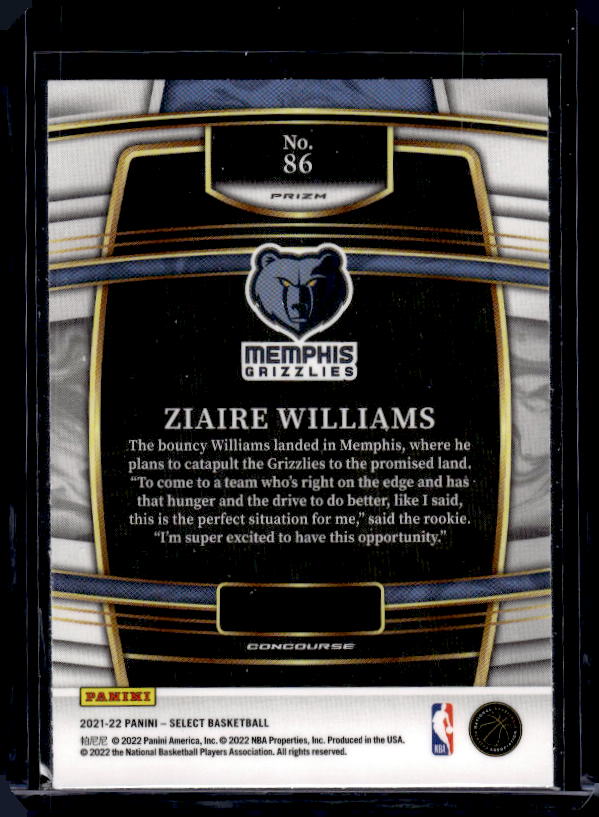 2021-22 Panini Select #86 Ziaire Williams Blue Shimmer Prizms