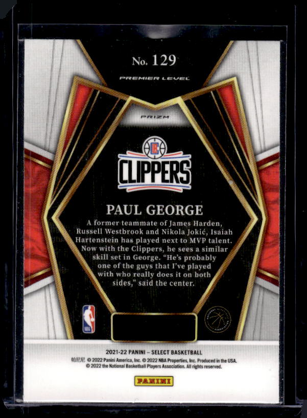 2021-22 Panini Select #129 Paul George Blue Shimmer Prizms