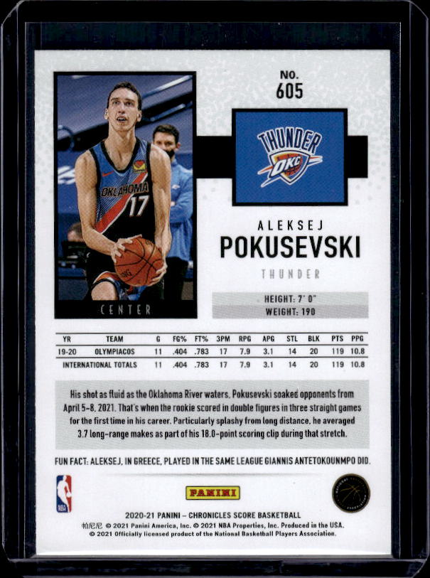 2020-21 Panini Chronicles #605 Aleksej Pokusevski