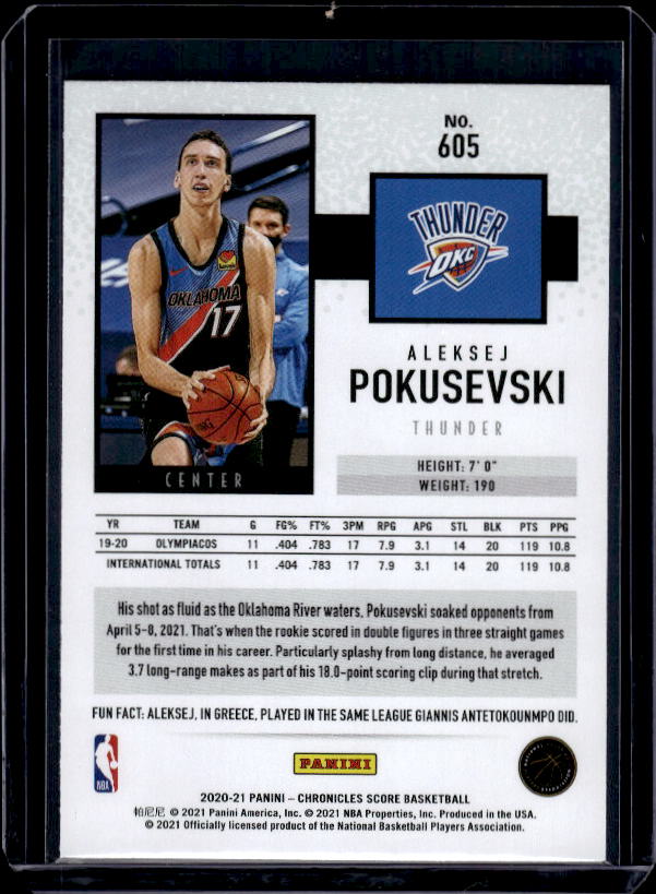 2020-21 Panini Chronicles #605 Aleksej Pokusevski