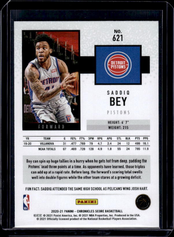 2020-21 Panini Chronicles #621 Saddiq Bey
