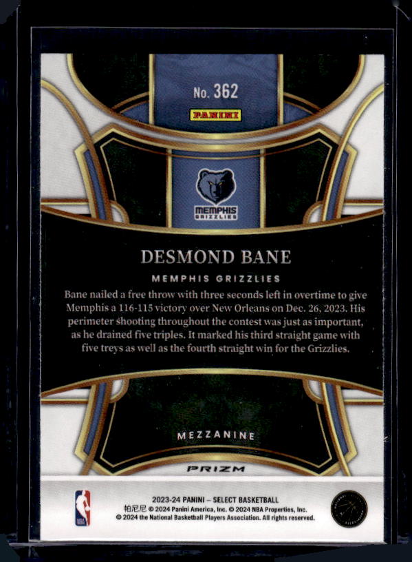 2023-24 Panini Select #362 Desmond Bane Tectonic Prizms