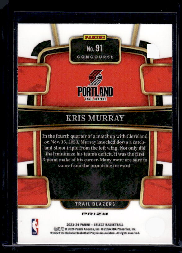 2023-24 Panini Select #91 Kris Murray Tectonic Prizms