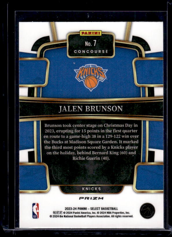 2023-24 Panini Select #7 Jalen Brunson