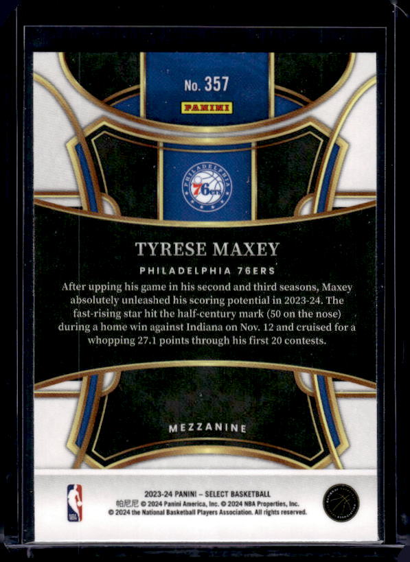 2023-24 Panini Select #357 Tyrese Maxey