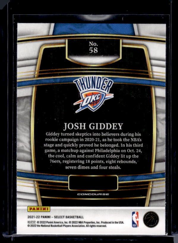 2021-22 Panini Select #58 Josh Giddey Blue (Retail Base)