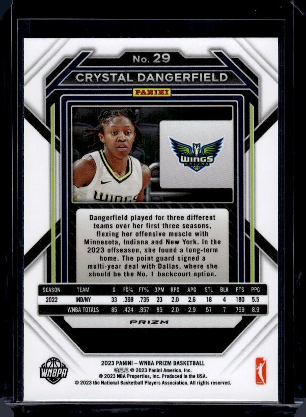 2023 Panini Prizm WNBA #29 Crystal Dangerfield Ice