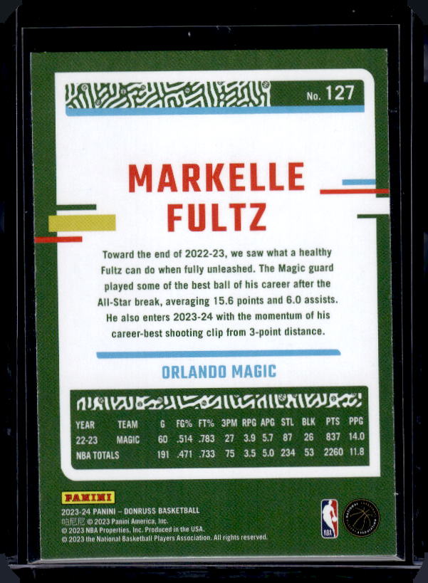 2023-24 Donruss #127 Markelle Fultz Green Laser Holo