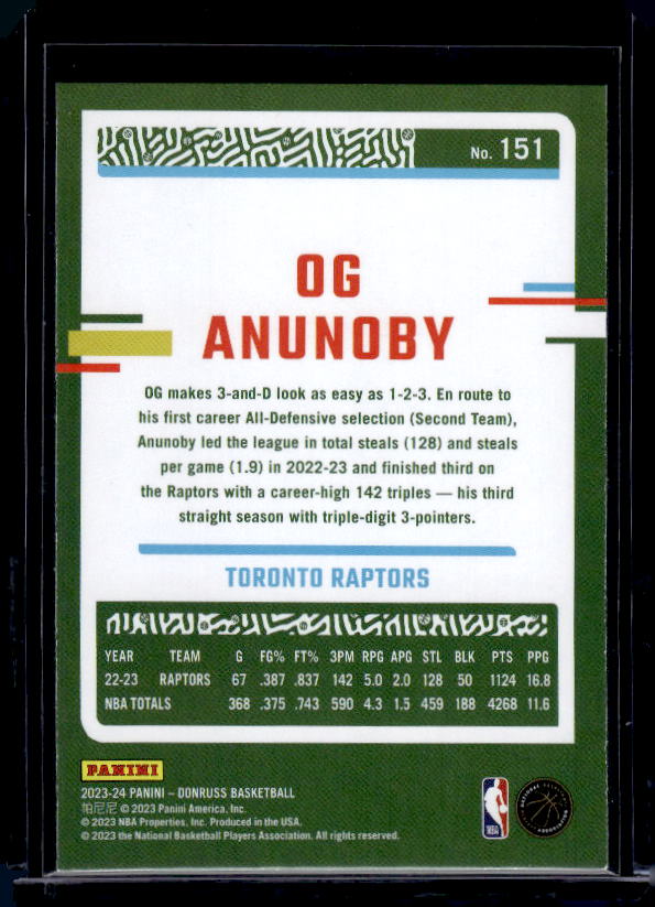2023-24 Donruss #151 OG Anunoby Green Laser Holo