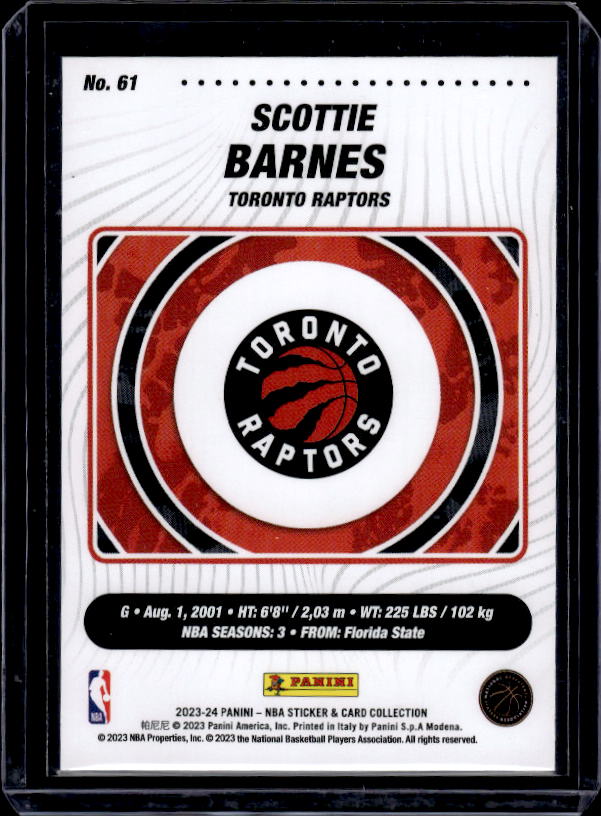 2023-24 Panini NBA Sticker & Card Collection #61 Scottie Barnes Cards