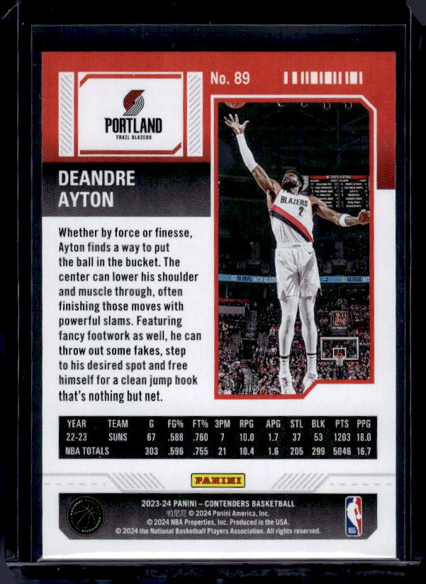 2023-24 Panini Contenders #89 Deandre Ayton
