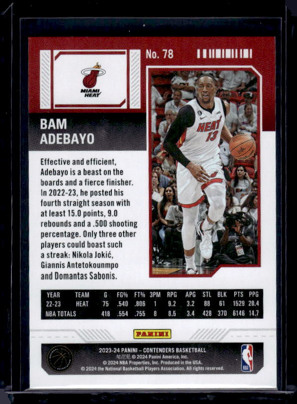 2023-24 Panini Contenders #78 Bam Adebayo Season Ticket Retail