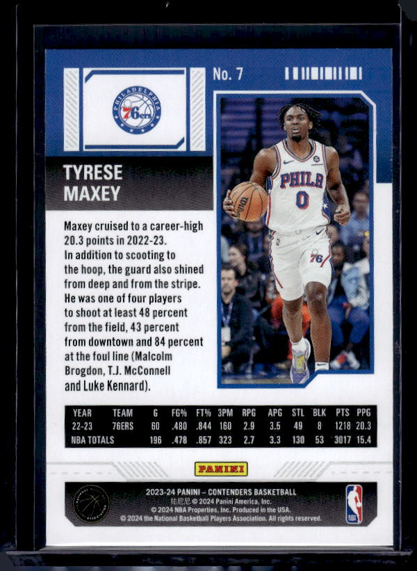 2023-24 Panini Contenders #7 Tyrese Maxey