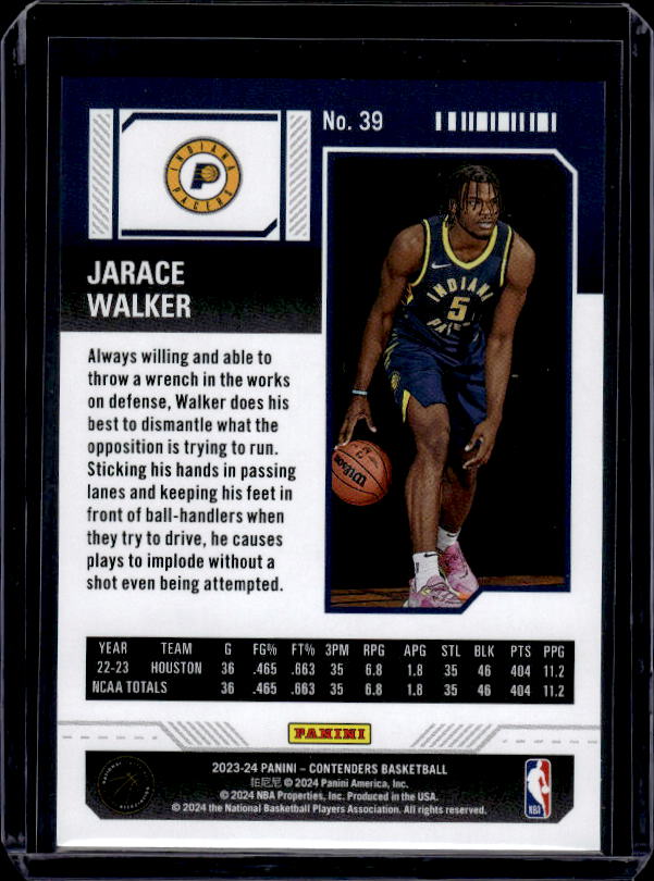 2023-24 Panini Contenders #39 Jarace Walker Game Ticket Green
