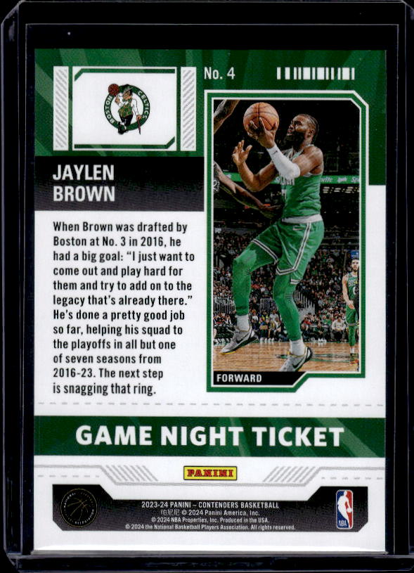 2023-24 Panini Contenders #4 Jaylen Brown Game Night Ticket