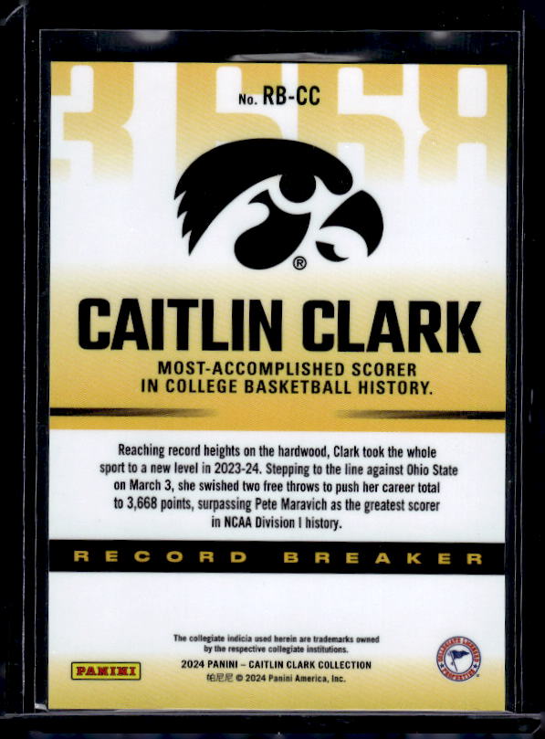 2024 Panini Caitlin Clark Collection #RB-CC Caitlin Clark Record Breaker