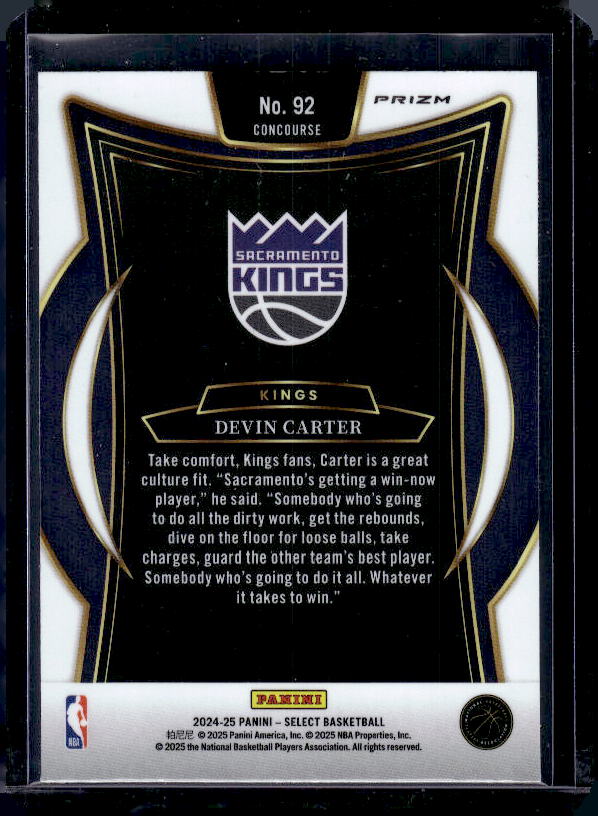 2024-25 Panini Select #92 Devin Carter Tectonic Prizm
