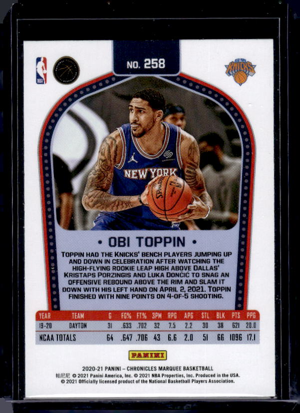 2020-21 Panini Chronicles #258 Obi Toppin Bronze